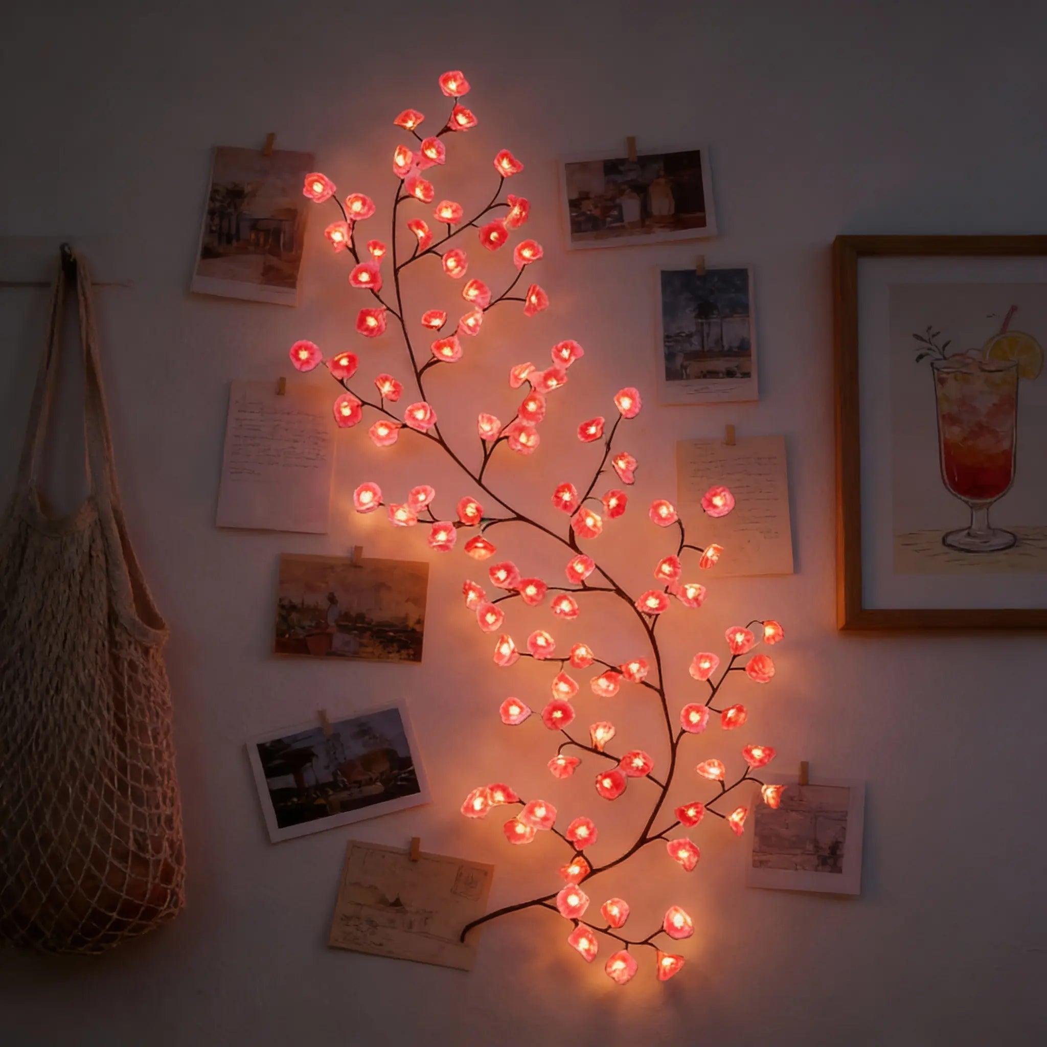 Cherry Blossom Branch Wall Light - 96 LED, 5.9Ft Ambient Multifunctional Flower Novelty Lighting, Remote Control, 8 Modes, Illuminated Flowers Party Lights for Bedroom, Weddings, Home Decor, Ambient Lighting, Multifunctional Led Light