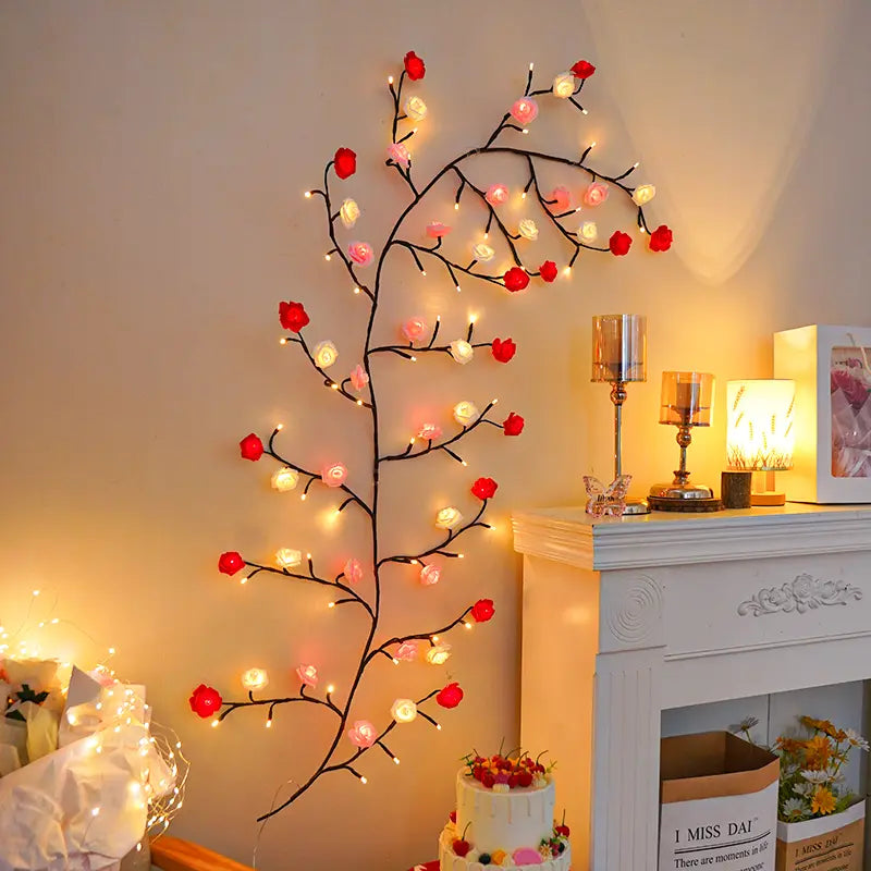 Cherry Blossom Branch Wall Light - 96 LED, 5.9Ft Ambient Multifunctional Flower Novelty Lighting, Remote Control, 8 Modes, Illuminated Flowers Party Lights for Bedroom, Weddings, Home Decor, Ambient Lighting, Multifunctional Led Light