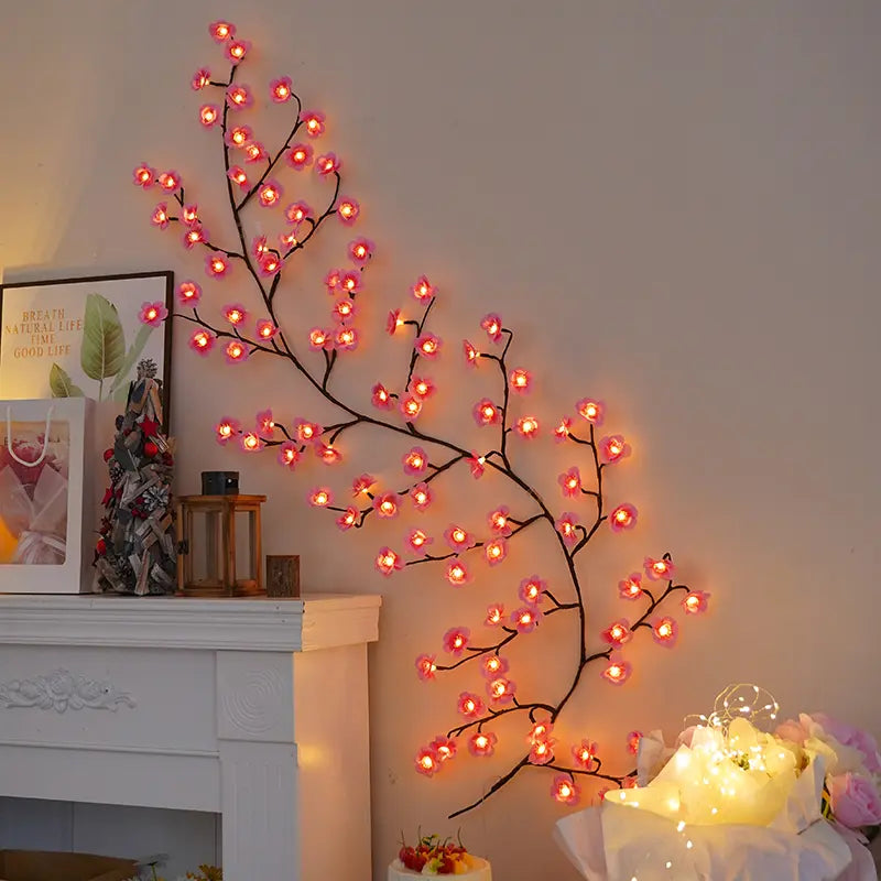 Cherry Blossom Branch Wall Light - 96 LED, 5.9Ft Ambient Multifunctional Flower Novelty Lighting, Remote Control, 8 Modes, Illuminated Flowers Party Lights for Bedroom, Weddings, Home Decor, Ambient Lighting, Multifunctional Led Light