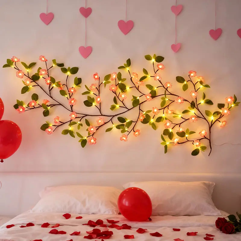 Cherry Blossom Branch Wall Light - 96 LED, 5.9Ft Ambient Multifunctional Flower Novelty Lighting, Remote Control, 8 Modes, Illuminated Flowers Party Lights for Bedroom, Weddings, Home Decor, Ambient Lighting, Multifunctional Led Light